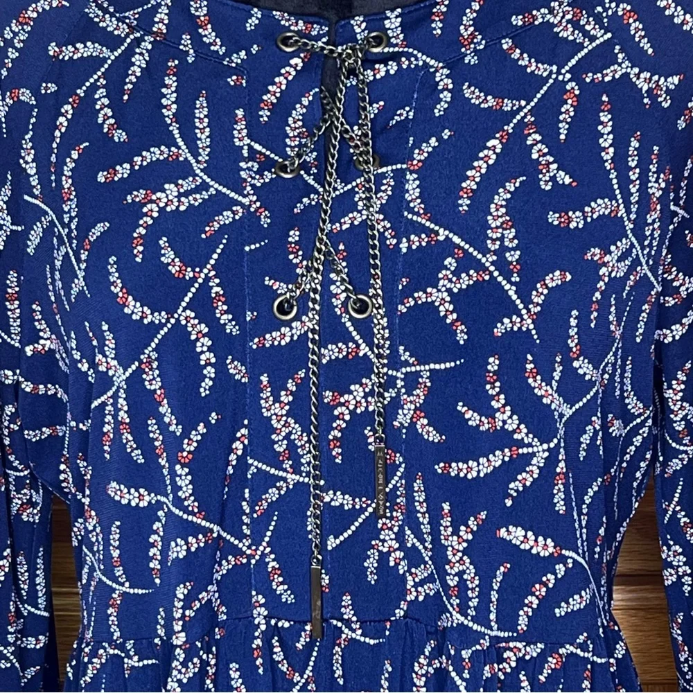 MICHAEL Michael Kors Floral Print‎ Long Sleeve Chain-Lace-Up Top Blouse Sz Large